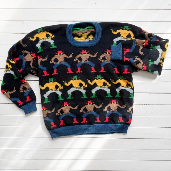 Sweaters - vtg‎ black western cowboy novelty print wool sweater size M